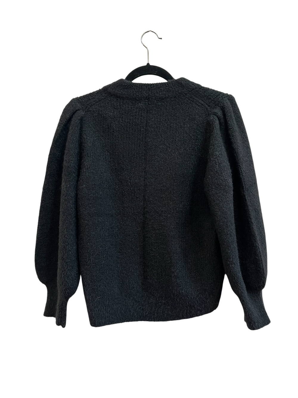 Madewell Eaton Metallic Puff Sleeve Fuzzy Sweater Black M NWT Boxy Minimalist - Picture 3 of 6